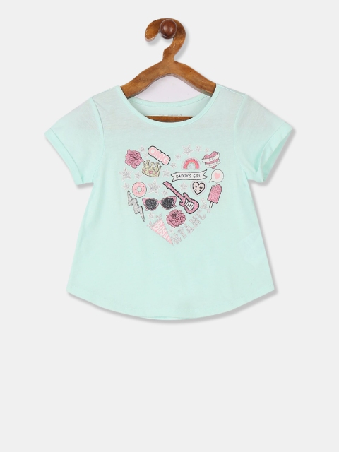 

The Childrens Place Girls Green Printed Round Neck T-shirt