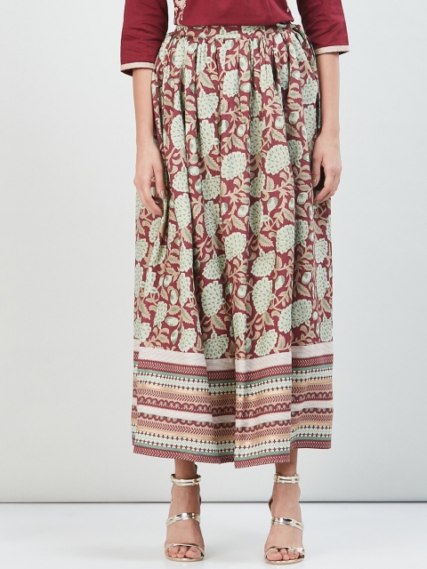 

max Women Green & Maroon Printed Maxi Skirt