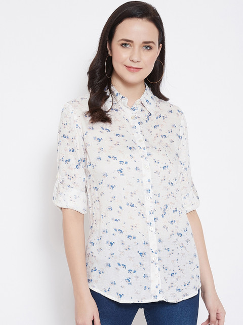 

Ruhaans Women Off-White Classic Regular Fit Printed Casual Shirt