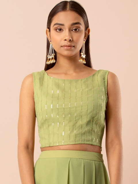 

INDYA Women Green Embellished Fitted Top