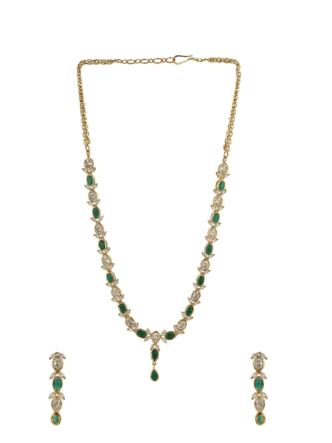 

ANIKAS CREATION Gold-Plated & Green American Diamond Studded Jadau Designer Jewellery Set