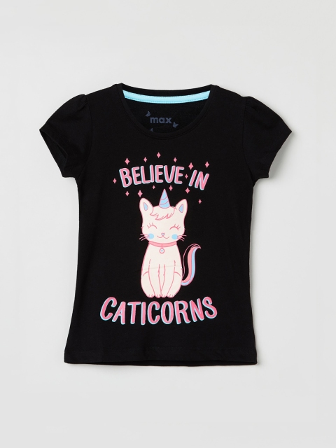 

max Girls Black Printed Pure Cotton Top