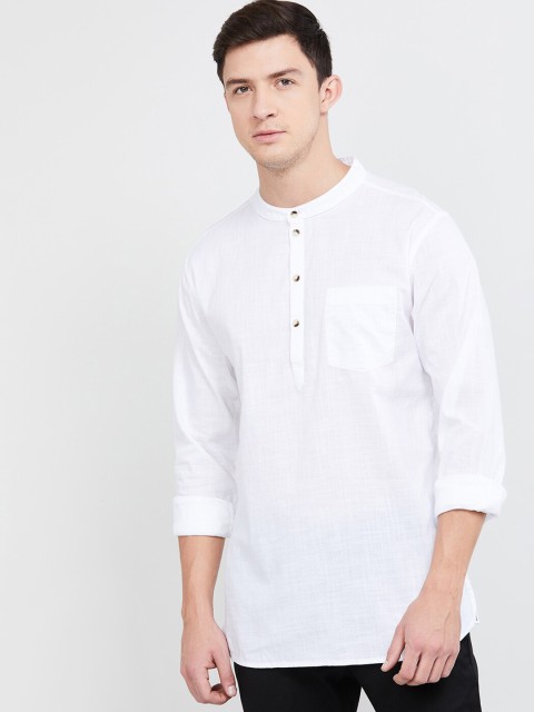 

max Men White Woven Design Straight Kurta