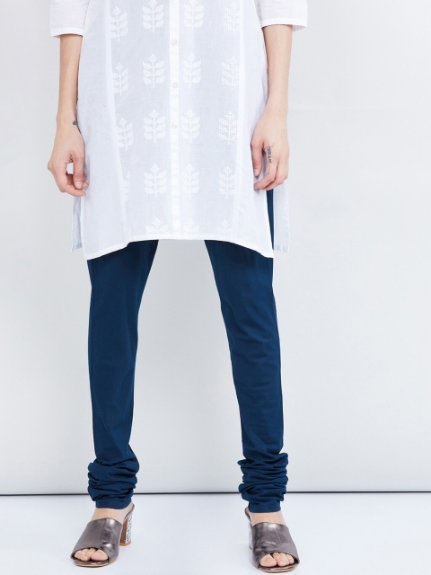 

max Women Navy Blue Solid Churidar-Length Leggings