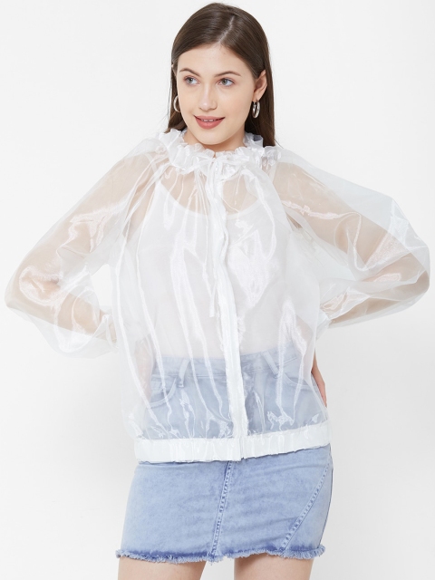 

bebe Women White Solid Sheer Top