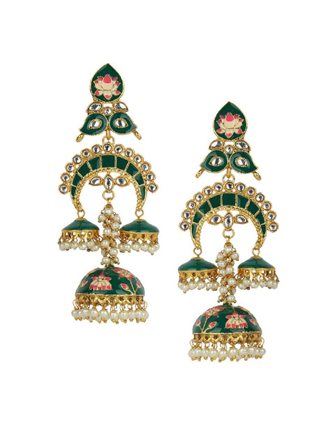 

ANIKAS CREATION Green Dome Shaped Jhumkas