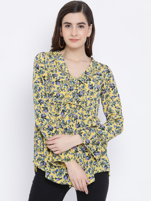 

Oxolloxo Women Yellow & Blue Floral Printed Top
