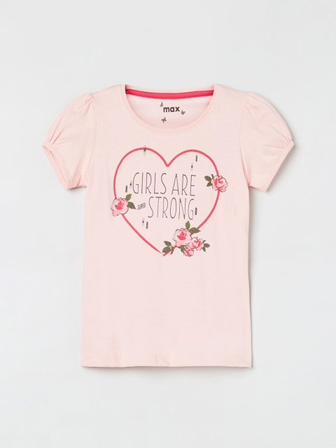 

max Girls Peach-Coloured Printed Pure Cotton Top