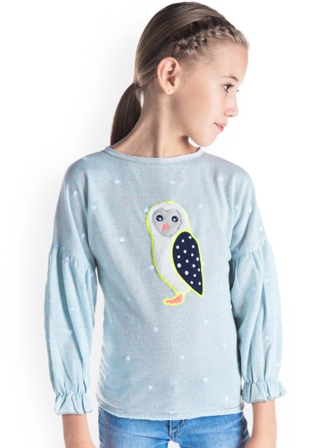 

Cherry Crumble Girls Blue Printed Sweatshirt