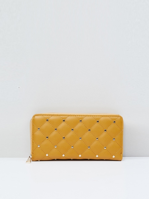 

max Women Mustard Yellow Textured Zip Around Wallet