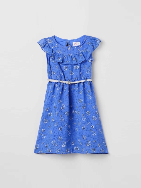 

max Girls Blue Printed Fit and Flare Dress