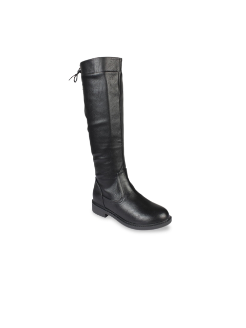 

Flat n Heels Women Black Solid Synthetic High-Top Flat Boots