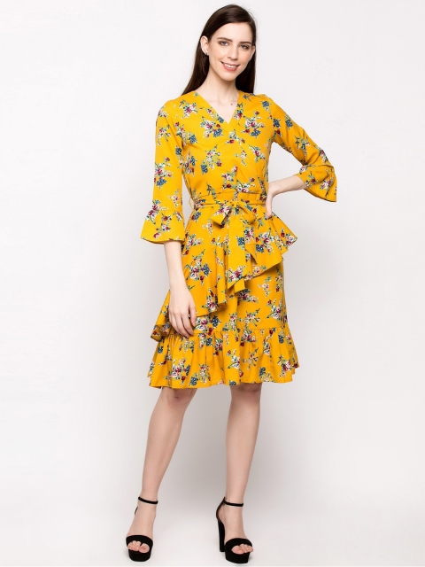 

Slenor Women Yellow Printed Fit and Flare Dress