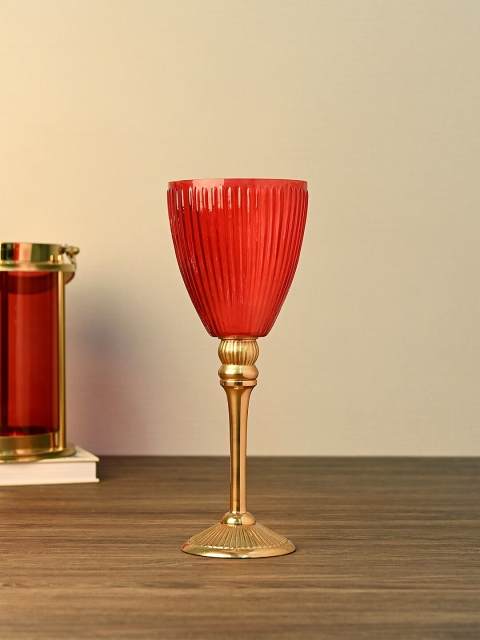 

Pure Home and Living Red & Gold-Toned Ribbed Festive Votive Candle Holder