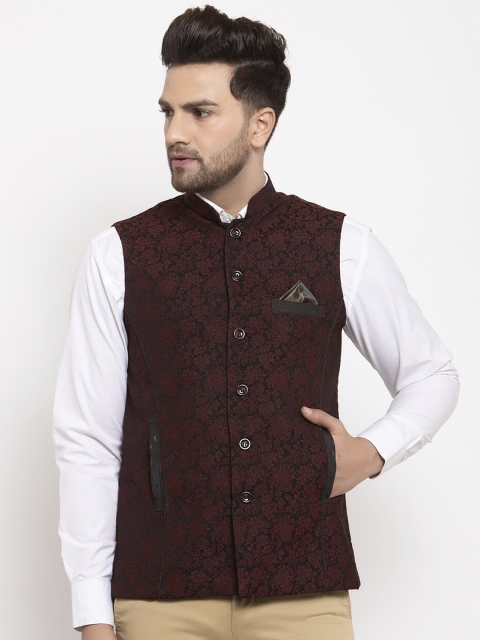 

KLOTTHE Men Maroon & Black Printed Nehru Jacket