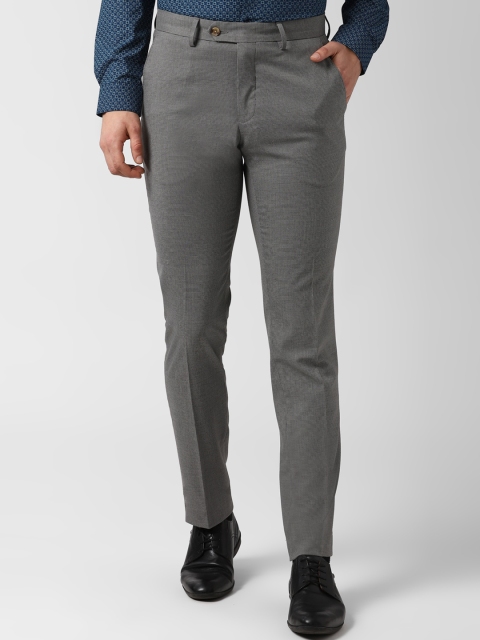 

Peter England Men Grey Slim Fit Printed Formal Trousers