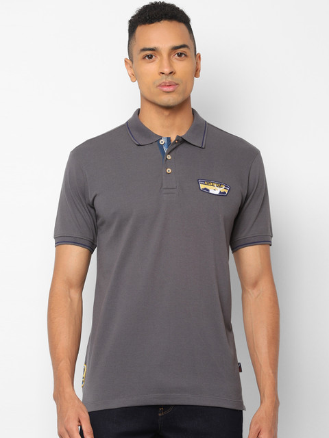 

Solly Jeans Co. Men Grey Solid Polo Collar T-shirt