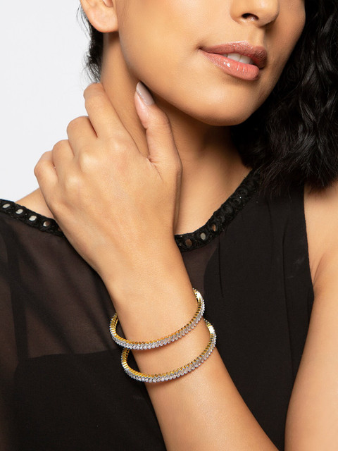 

INDYA Set of 2 Gold-Plated White Crystals-Studded Bangles