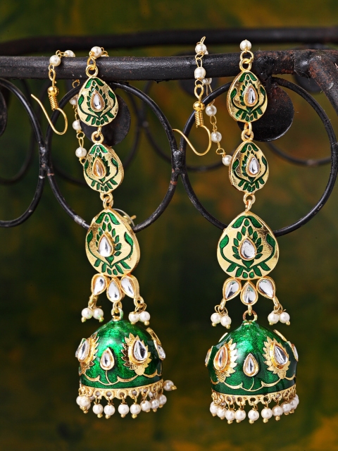 

Melani Borsa Green & Gold-Toned Dome Shaped Drop Earrings