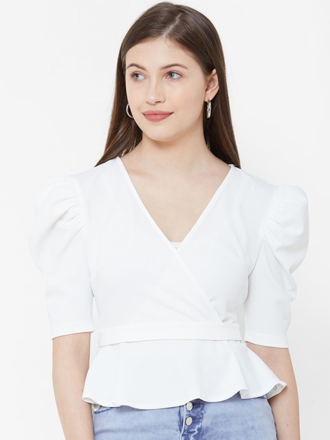 

bebe Women White Solid Wrap Top