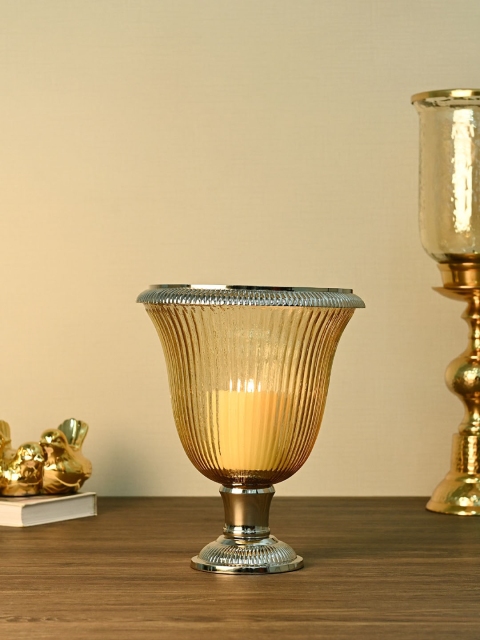 

Pure Home and Living Silver-Toned Medium Golden Angel Hurricane Candle Holder