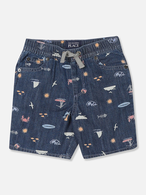 

The Childrens Place Boys Blue Printed Regular Fit Denim Shorts