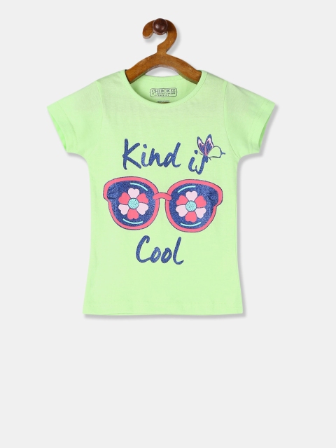 

Cherokee Girls Green Printed Round Neck T-shirt
