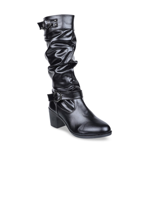 

SHUZ TOUCH Women Black Solid Heeled Boots