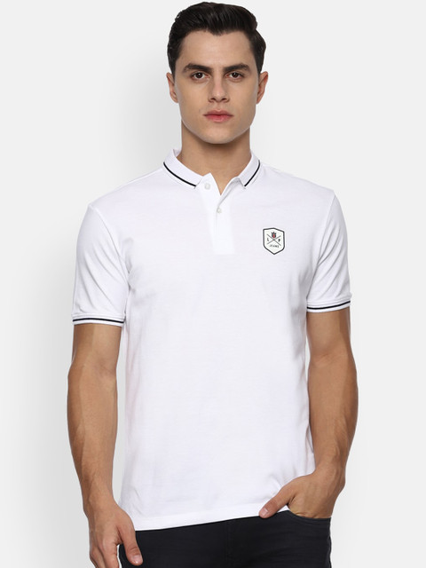 

Louis Philippe Jeans Men White Solid Mandarin Collar Pure Cotton T-shirt