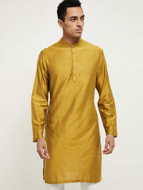 

max Men Mustard Yellow Solid Straight Kurta