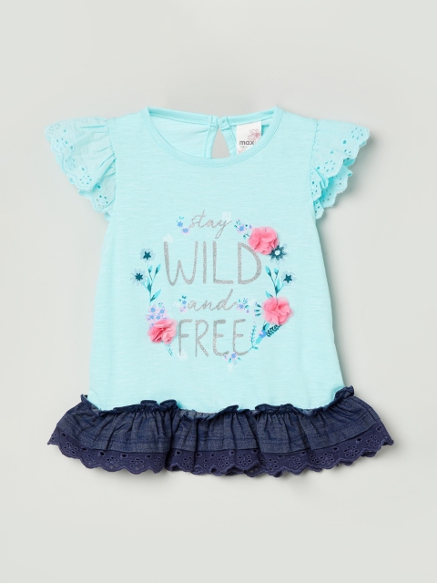 

max Girls Blue Printed Knitted Peplum Top