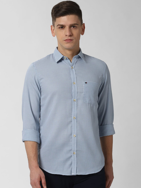 

Peter England Casuals Men Blue & White Slim Fit Checked Casual Shirt