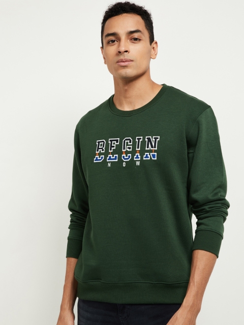 

max Men Green & Black Embroidered Sweatshirt