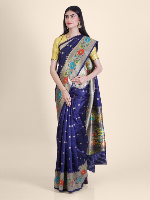 

Hastakala Navy Blue Silk Blend Woven Design Banarasi Saree