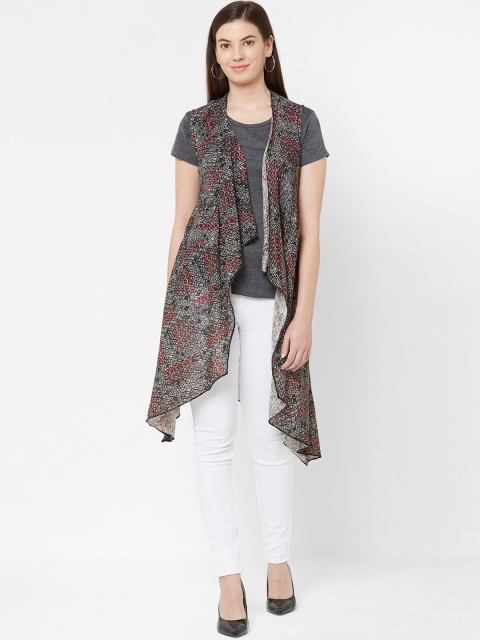 

Juliet Women Pink & Grey Printed Open Front Shrug
