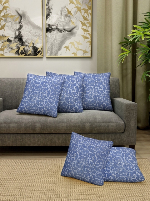 

KLOTTHE Set Of 5 Blue & White Self Design Square Cushions
