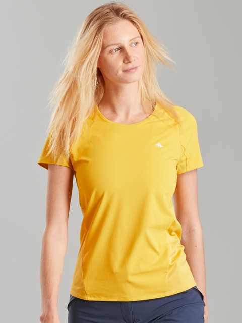 

Quechua By Decathlon Women Yellow Solid Round Neck Mountain Hiking T-shirt