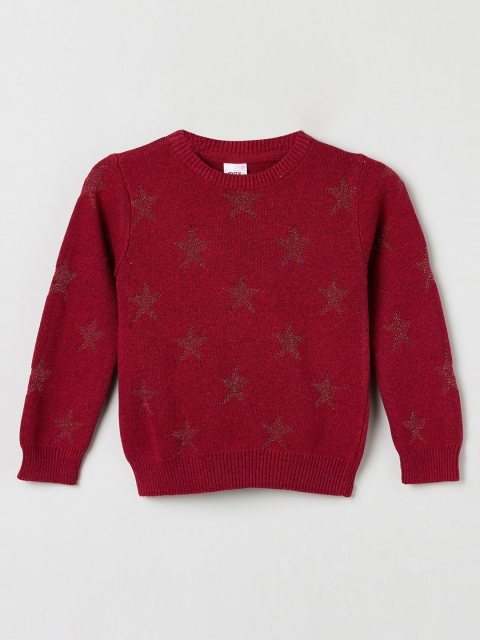 

max Girls Red Self Design Sweatshirt