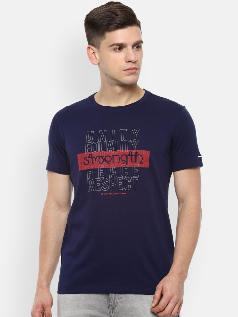 

Louis Philippe Jeans Men Navy Blue & Red Slim Fit Printed Round Neck T-shirt