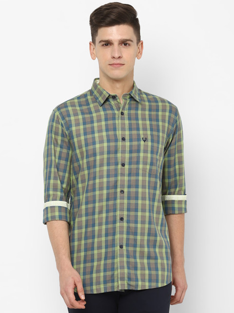 

Allen Solly Men Green & Blue Slim Fit Checked Casual Shirt