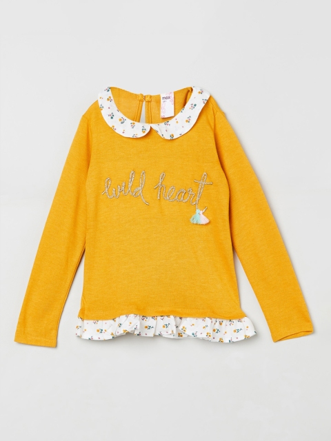 

max Girls Yellow Printed Knitted Pure Cotton Top