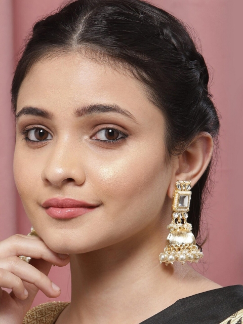 

Melani Borsa Gold-Toned & White Dome Shaped Jhumkas
