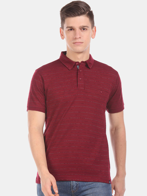 

Ruggers Men Brown Striped Polo Collar T-shirt