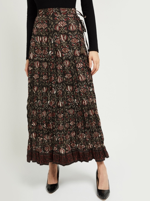 

max Women Black & Brown Printed Flared Maxi Skirt