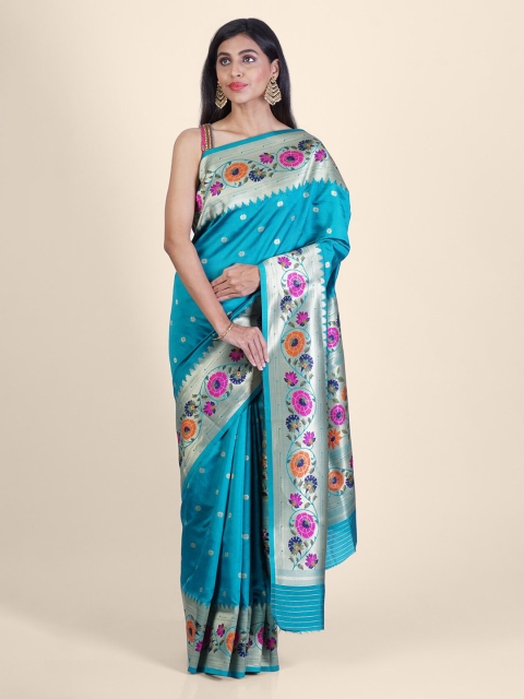 

Hastakala Blue Silk Blend Handloom Woven Design Banarasi Saree