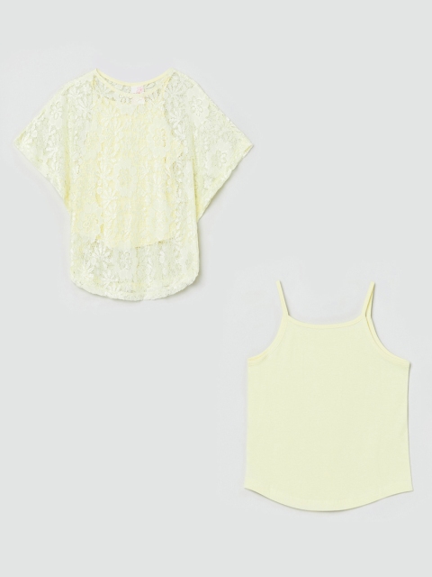 

max Girls Yellow Self Design Pure Cotton Top
