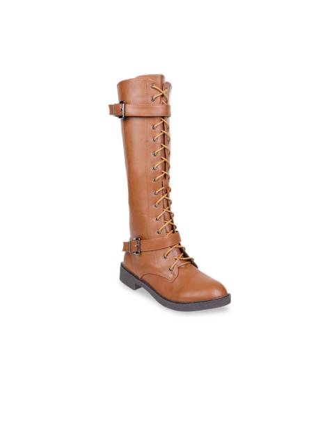 

SHUZ TOUCH Women Tan Brown Solid Heeled Boots