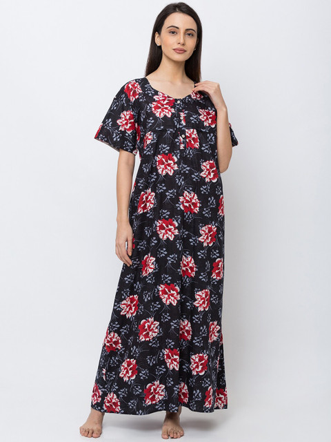 

MomToBe Black & Red Printed Maternity Nightdress