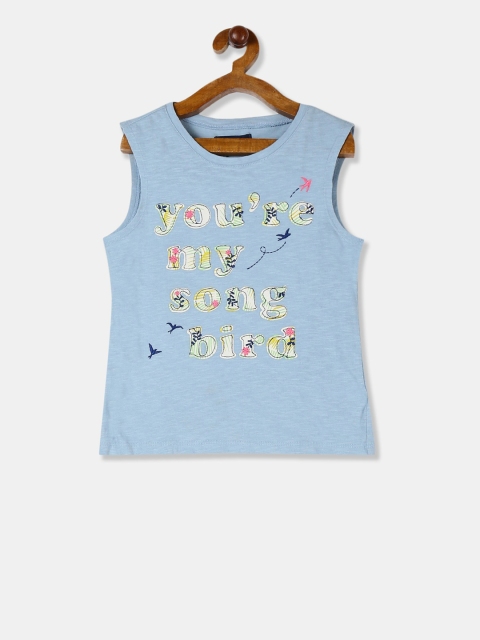 

GAP Girls Blue & White Embroidered Graphic Tank