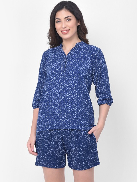 

Clovia Women Blue & White Printed Night Suit